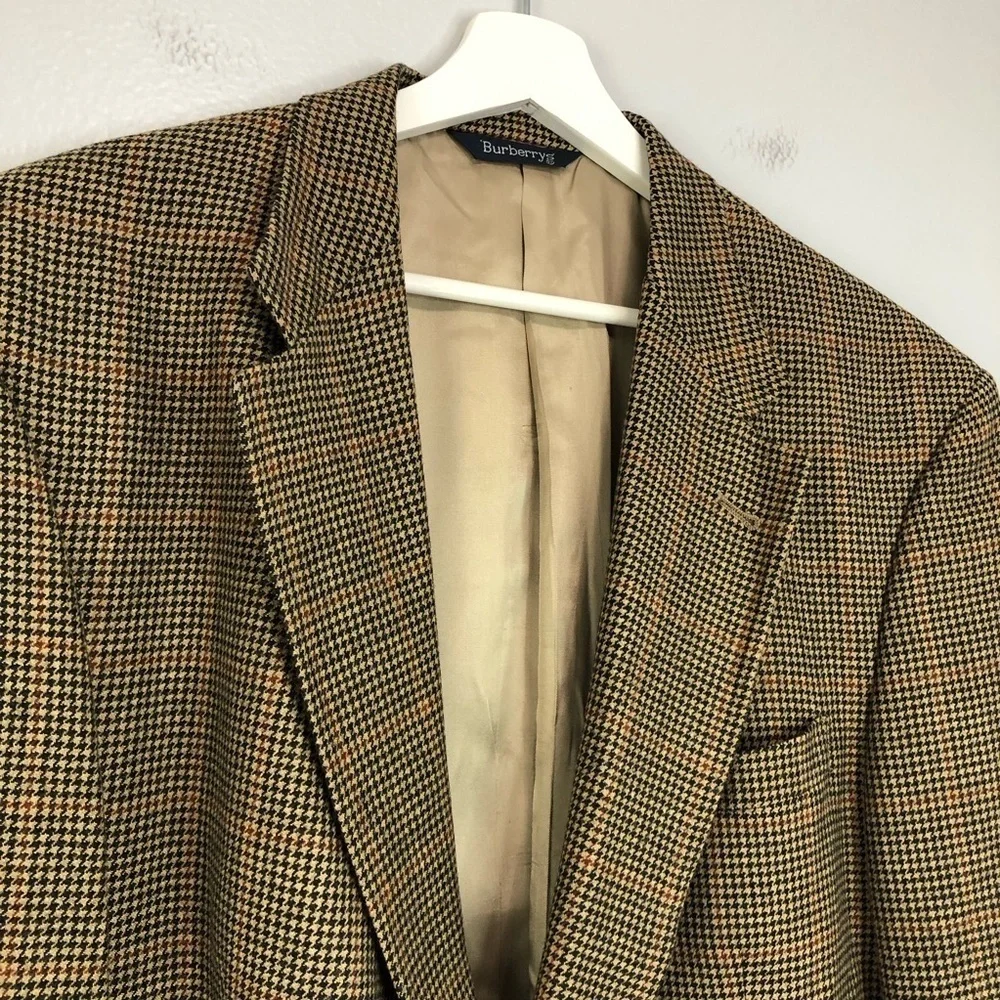 Burberrys Vintage Mens Houndstooth Wool Blazer 46 Long